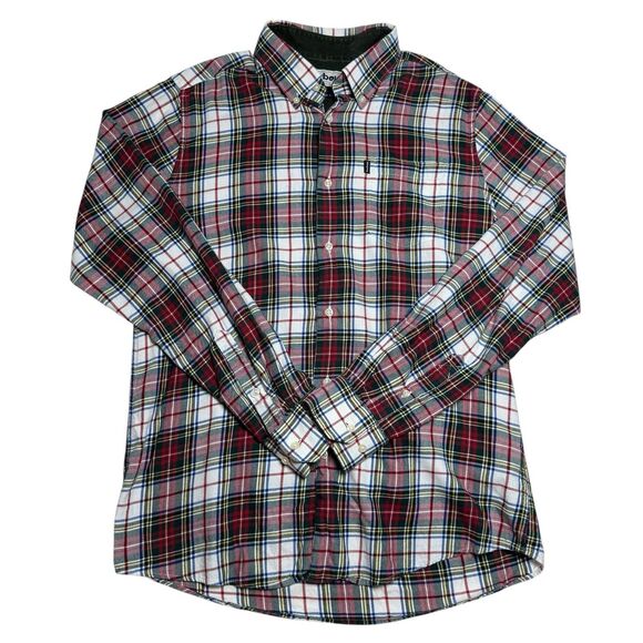 Barbour Mens Tailored Fit Flannel Size M Tartan White Red Plaid Corduroy Collar - Picture 1 of 6